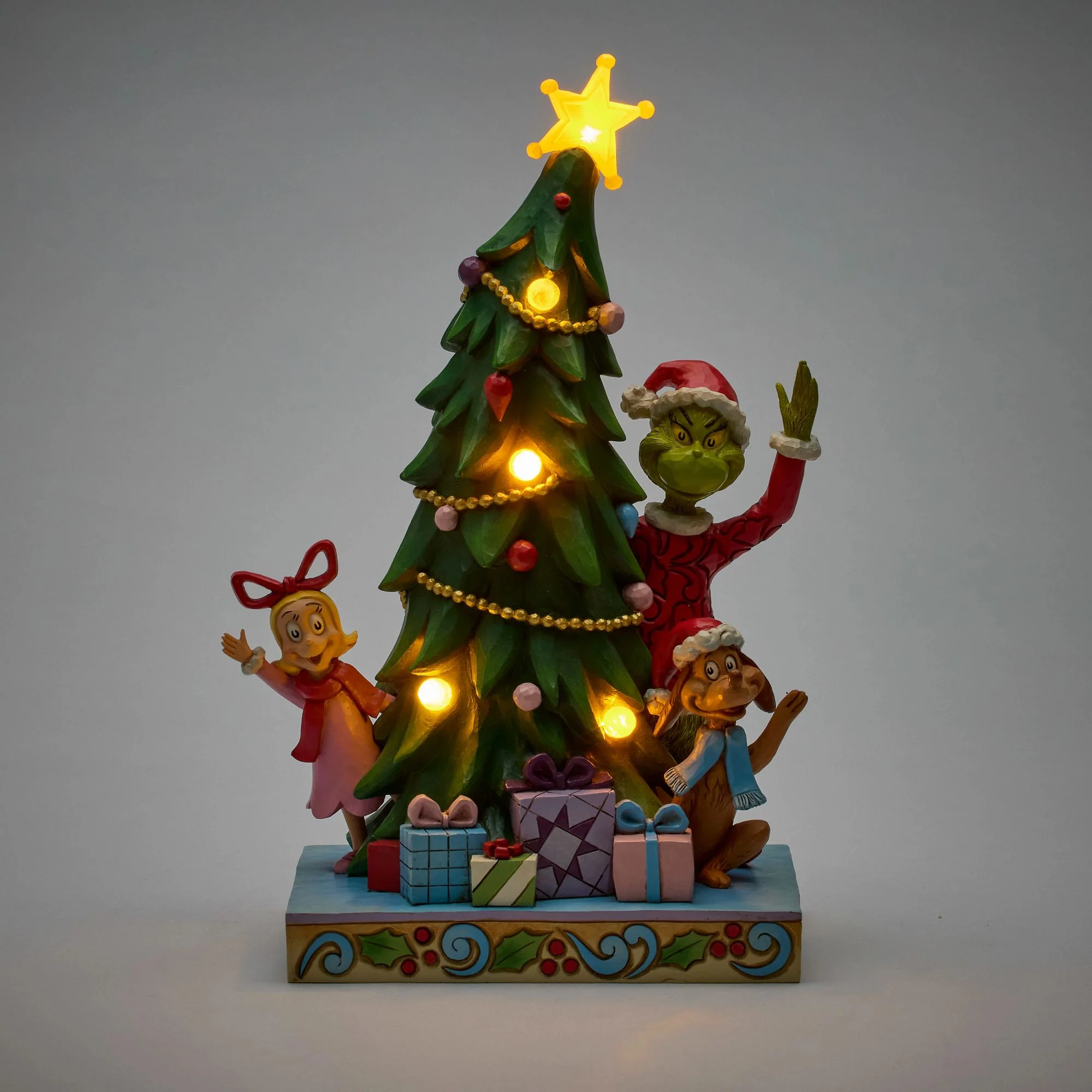 The Grinch, Max and Cindy-Lou Peeking Out From Tree Figurine - Image 6