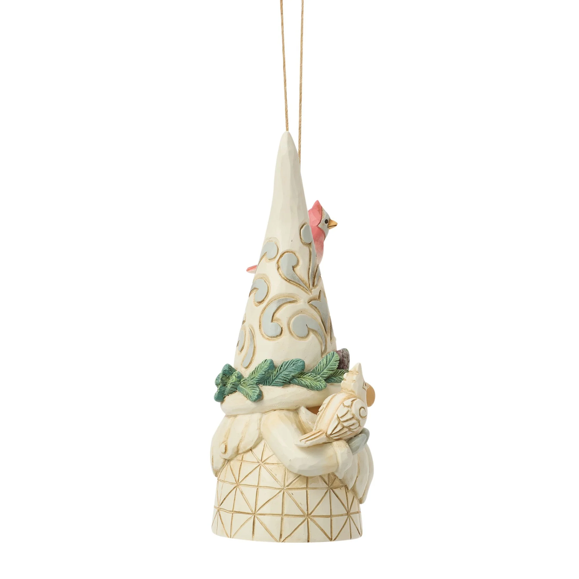 White Woodland Gnome with Birdhouse Hanging Ornament - Image 4